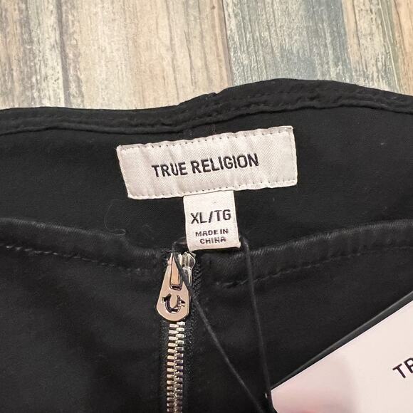 True Religion Womens Black Zipper Off Shoulder Cropped Top Sz XL NWT Y2K - Picture 6 of 11